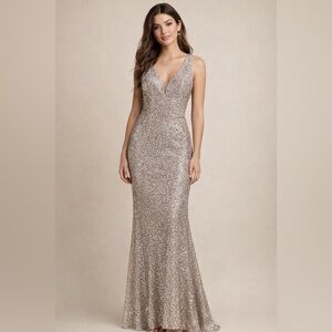 Crystal Doll Sequin Formal Long Evening Dress Sleeveless Prom Party Gold, size 3